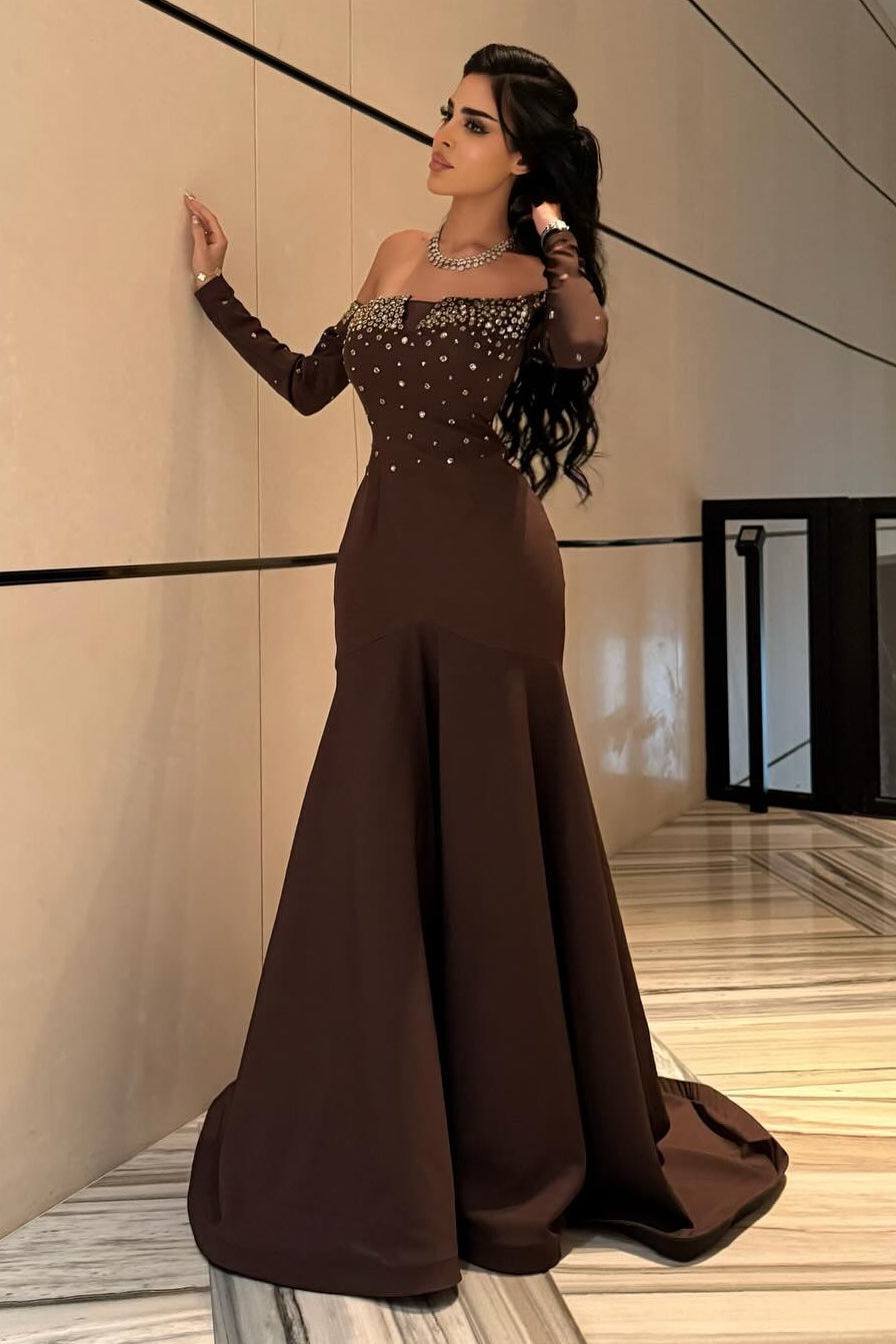 Off-the-Shoulder Beaded Mermaid Gown