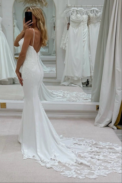 Cowl Neck Mermaid Wedding Dress with Lace Train