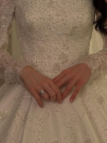 Off-Shoulder Lace Ball Gown Wedding Dress