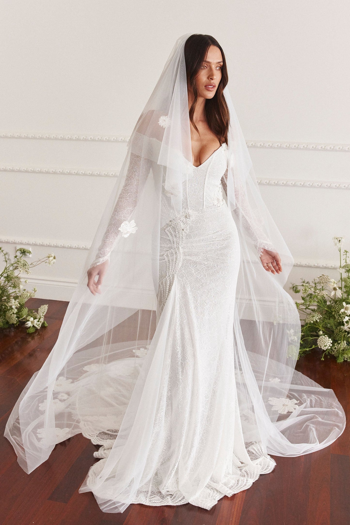 Off-the-Shoulder Long Sleeve Lace Wedding Dress