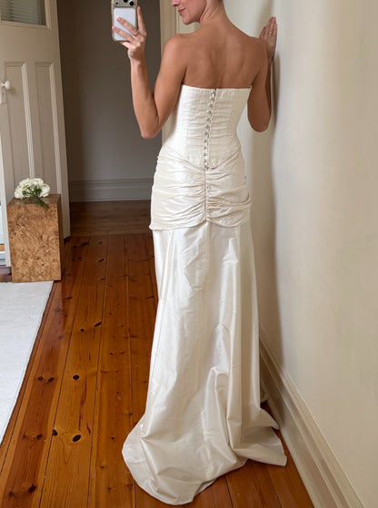 Strapless Ruched Drop-Waist Wedding Gown