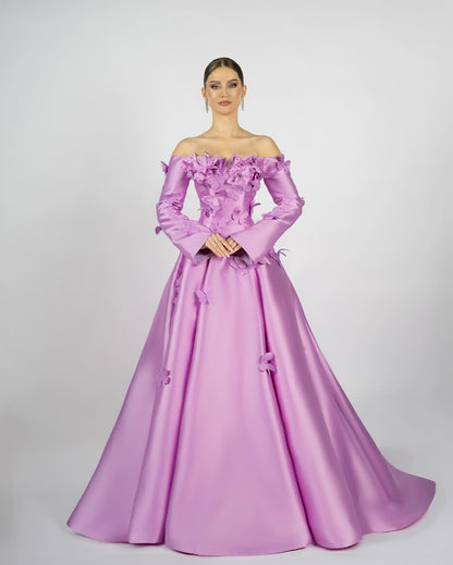 Off-the-Shoulder Long Sleeve Butterfly Ball Gown