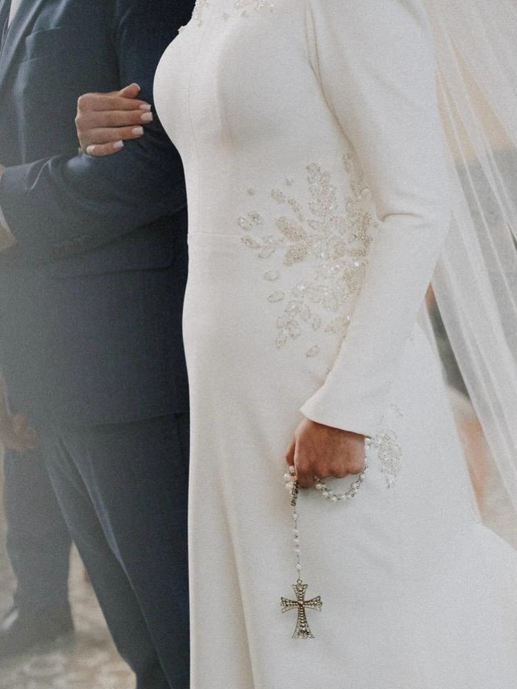 Long Sleeve Crepe Mermaid Wedding Dress with Train