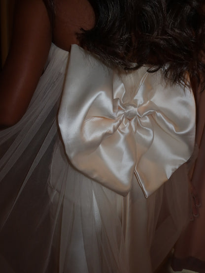 Strapless Satin Mini Bridal Dress with Bow Train