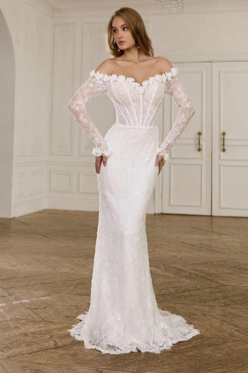 Off-Shoulder Lace Corset Wedding Dress