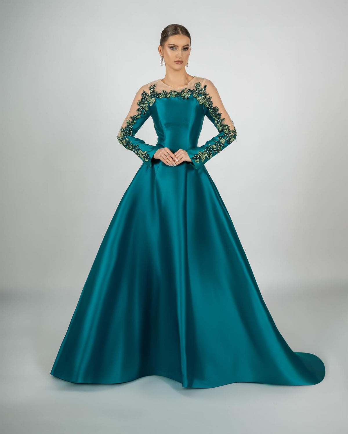 Illusion Neckline Beaded Ball Gown
