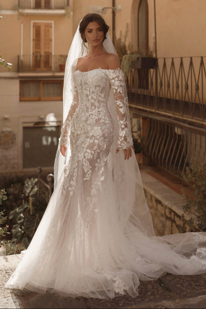 Off-The-Shoulder Lace Mermaid Wedding Dress