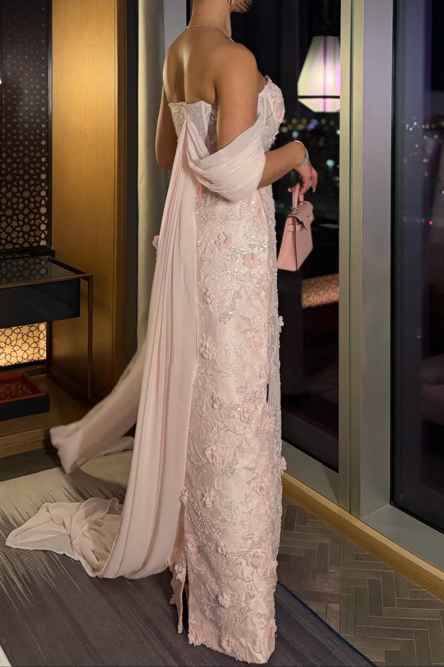 Corset Sweetheart Off-The-Shoulder Column Gown