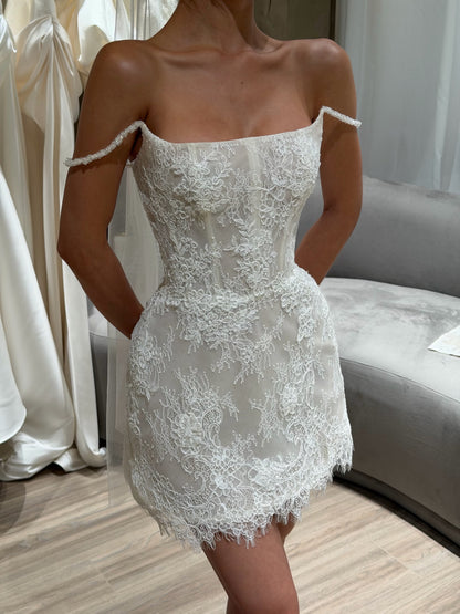 Lace Corset Mini Dress with Beaded Straps