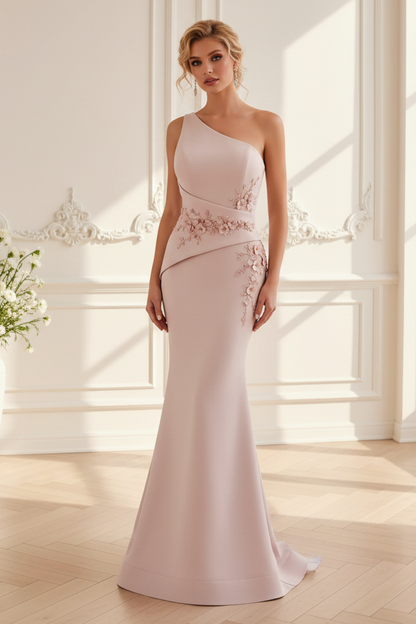 One-Shoulder Embroidered Mermaid Gown