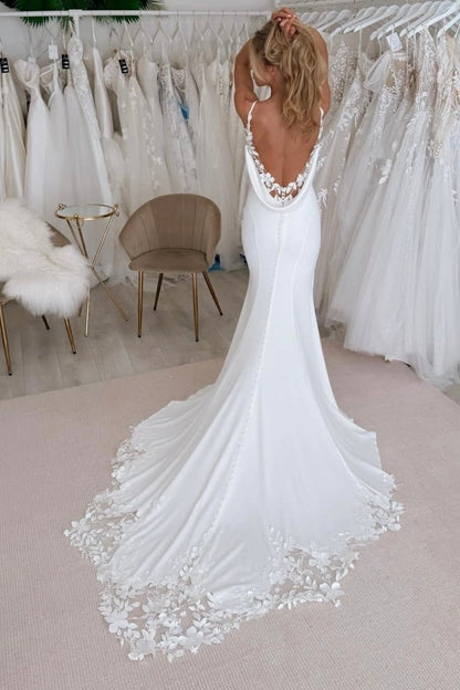 Crepe Mermaid Wedding Dress with Lace Train