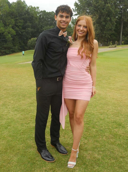 Strapless Ruched Mini Dress with Side Drape