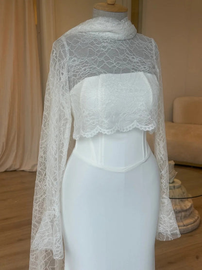 High-Neck Lace Mermaid Gown with Cape