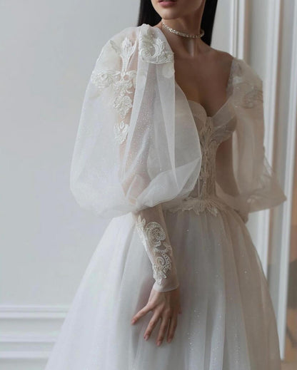 Puff Sleeve Sweetheart Corset Wedding Dress