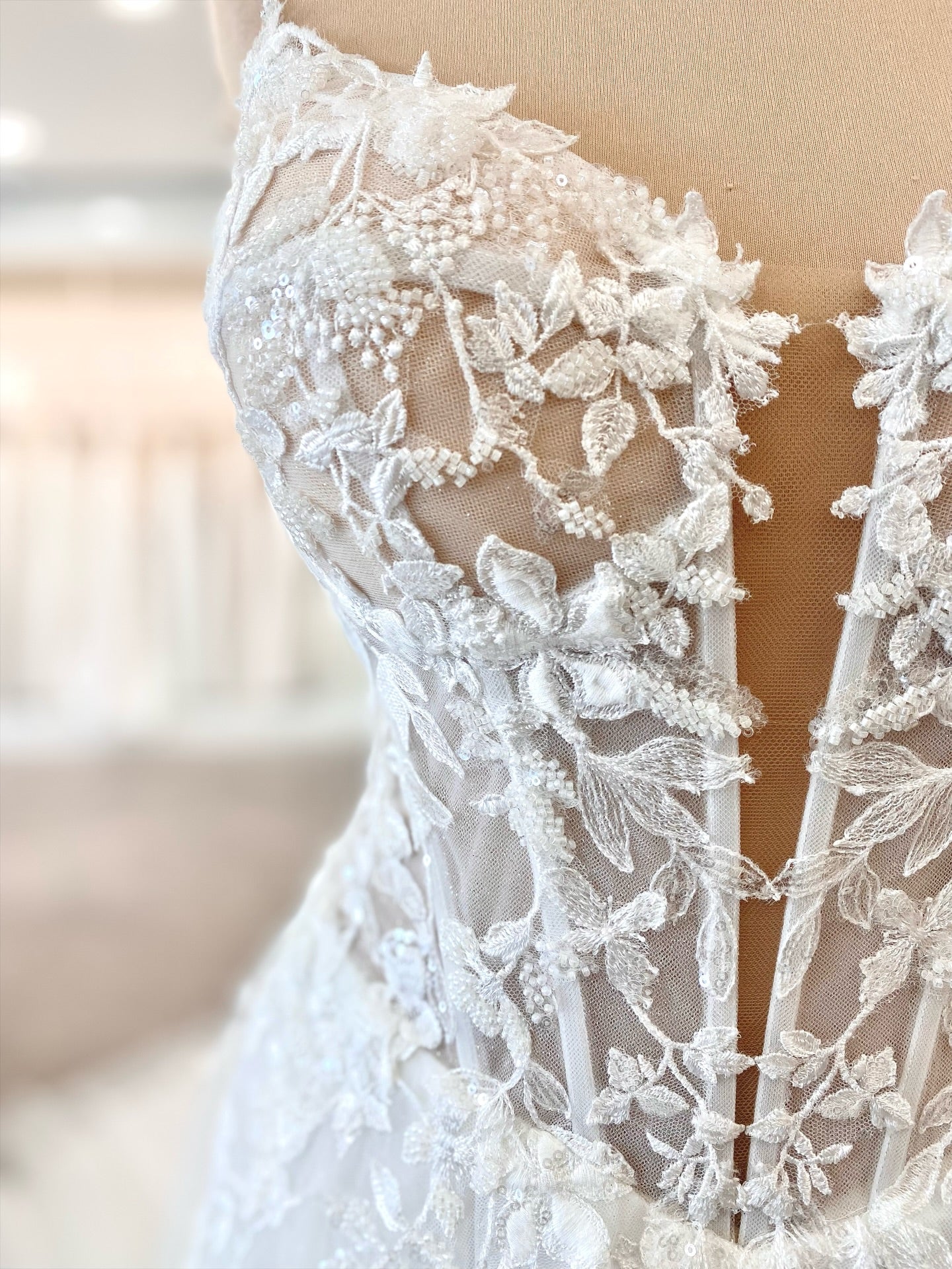 Lace Applique A-Line Wedding Dress with Corset Bodice