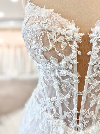 Lace Applique A-Line Wedding Dress with Corset Bodice