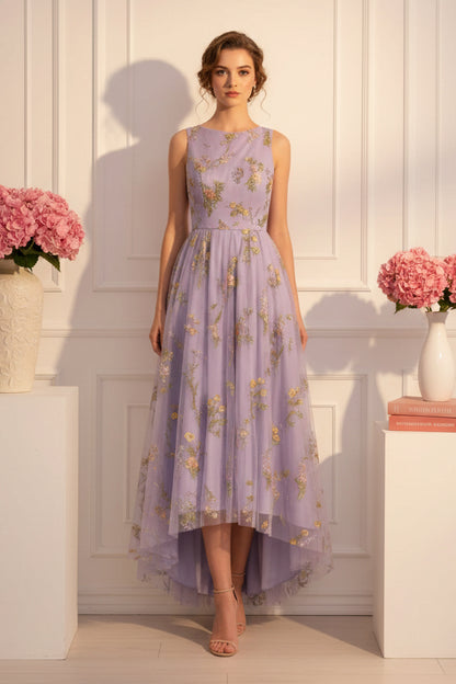 Floral Embroidered High-Low Midi Dress