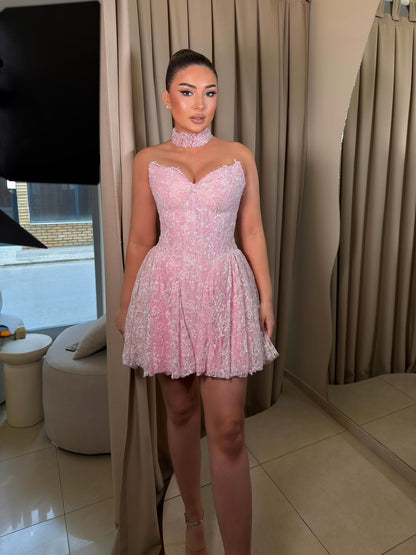 Strapless Sweetheart Lace Corset Mini Dress