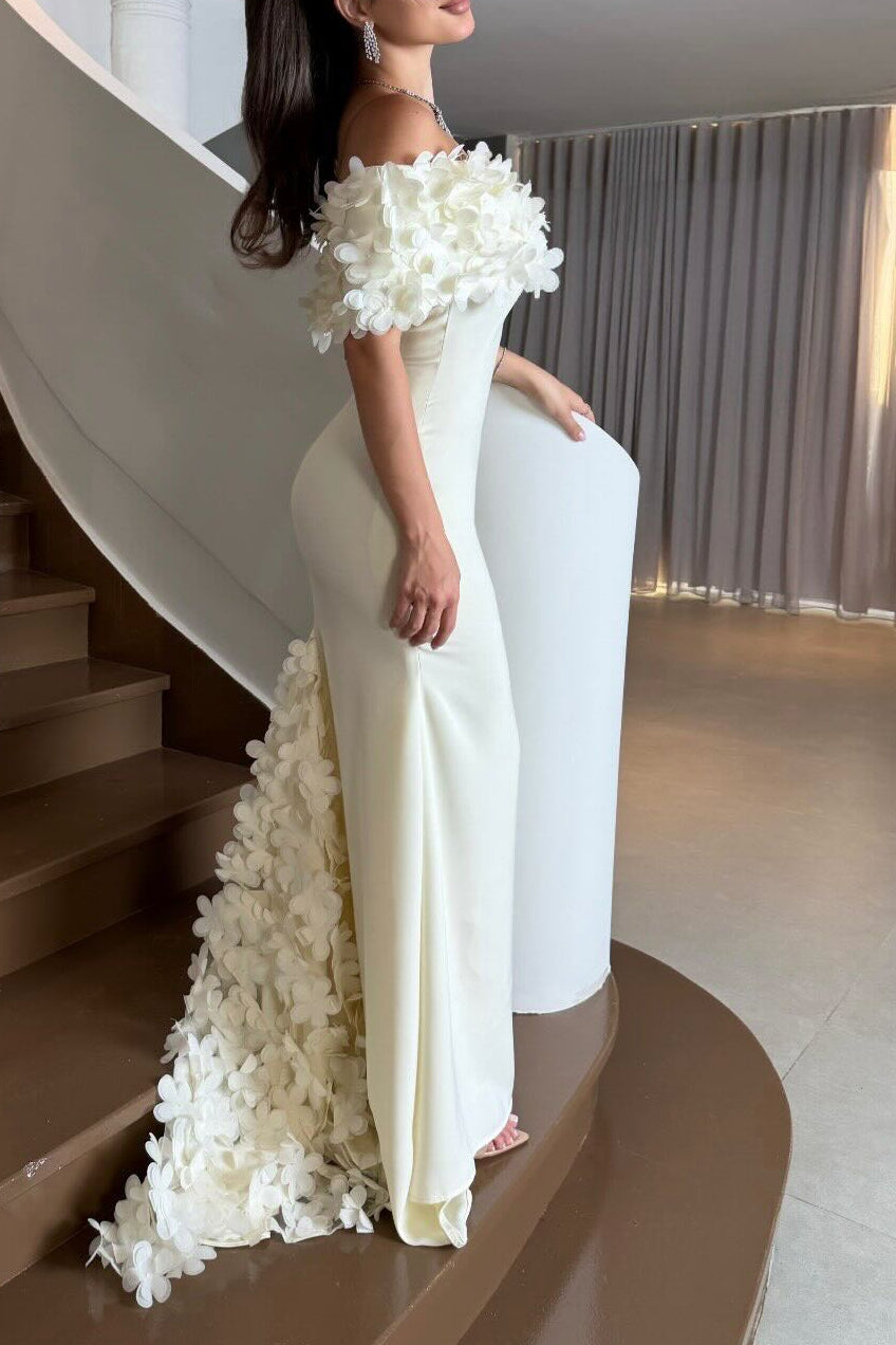 Off-the-Shoulder 3D Floral Mermaid Evening Gown