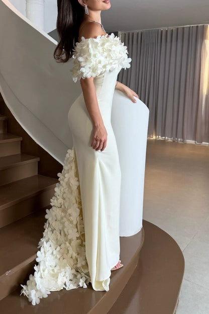 Off-the-Shoulder 3D Floral Mermaid Evening Gown
