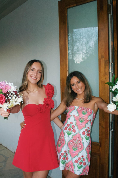 One-Shoulder 3D Floral Mini Dress