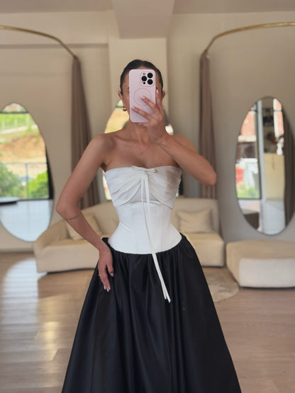 Strapless Corset Ball Gown with Puff Sleeve Jacket