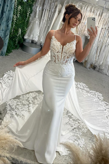 Lace Corset Mermaid Wedding Dress with Chapel Train