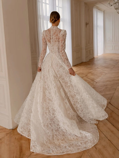 Illusion Lace Long Sleeve A-Line Wedding Dress
