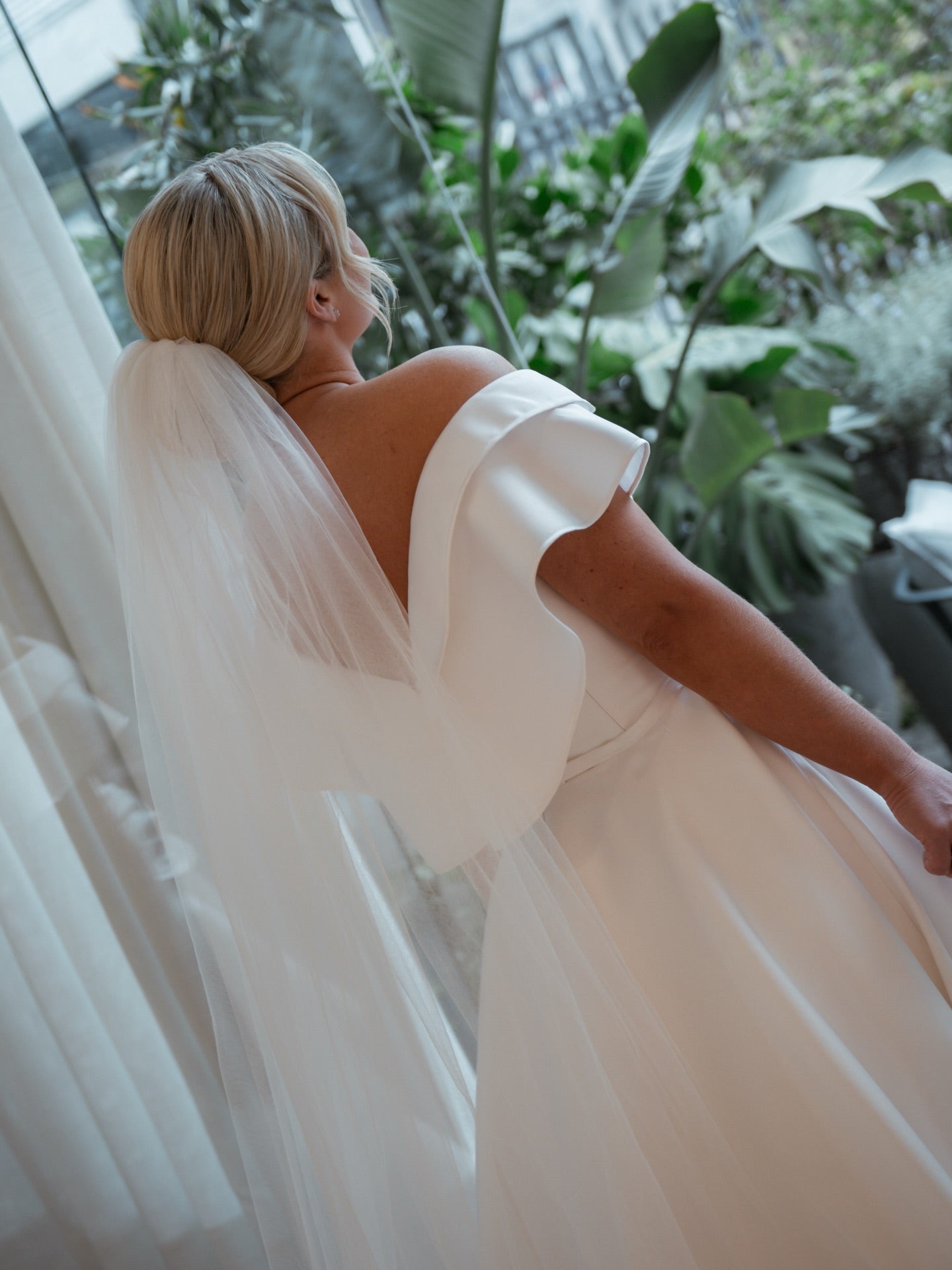 Off-Shoulder Satin A-Line Wedding Dress with 3D Flower