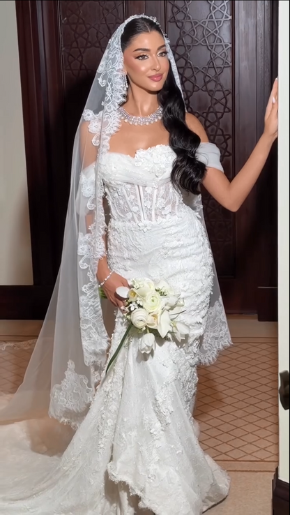 Corset Lace Mermaid Wedding Dress with Train