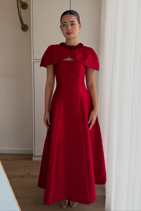 Satin A-Line Dress with Embellished Capelet