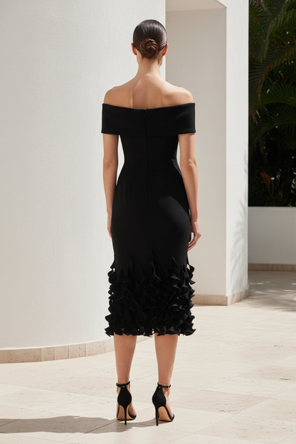 Off-the-Shoulder Ruffle Hem Midi Dress