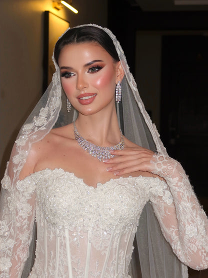 Long Sleeve Corset Lace Mermaid Wedding Dress