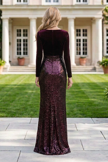 Velvet Cowl Neck Sequin Maxi Gown with Cape