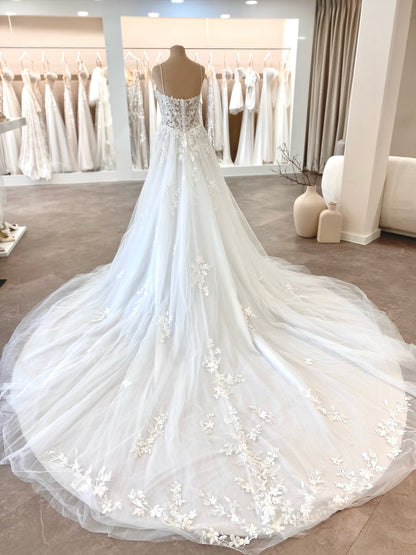Lace Applique A-Line Wedding Dress with Corset Bodice