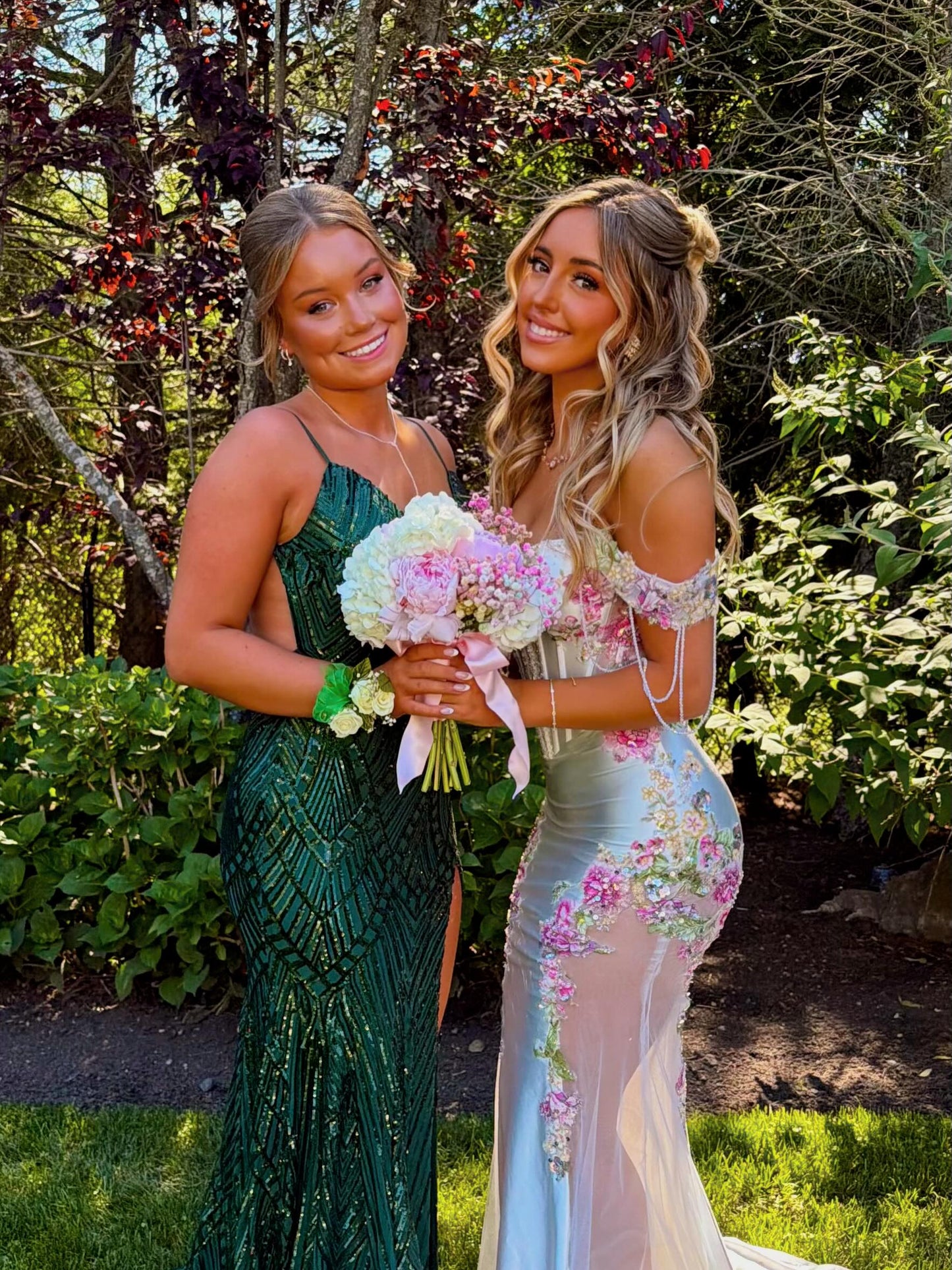 Off-the-Shoulder Floral Applique Mermaid Gown