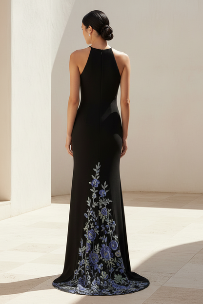 Embellished Illusion Back Column Gown