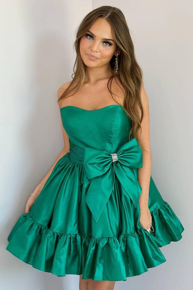 Strapless Taffeta Mini Dress with Statement Bow