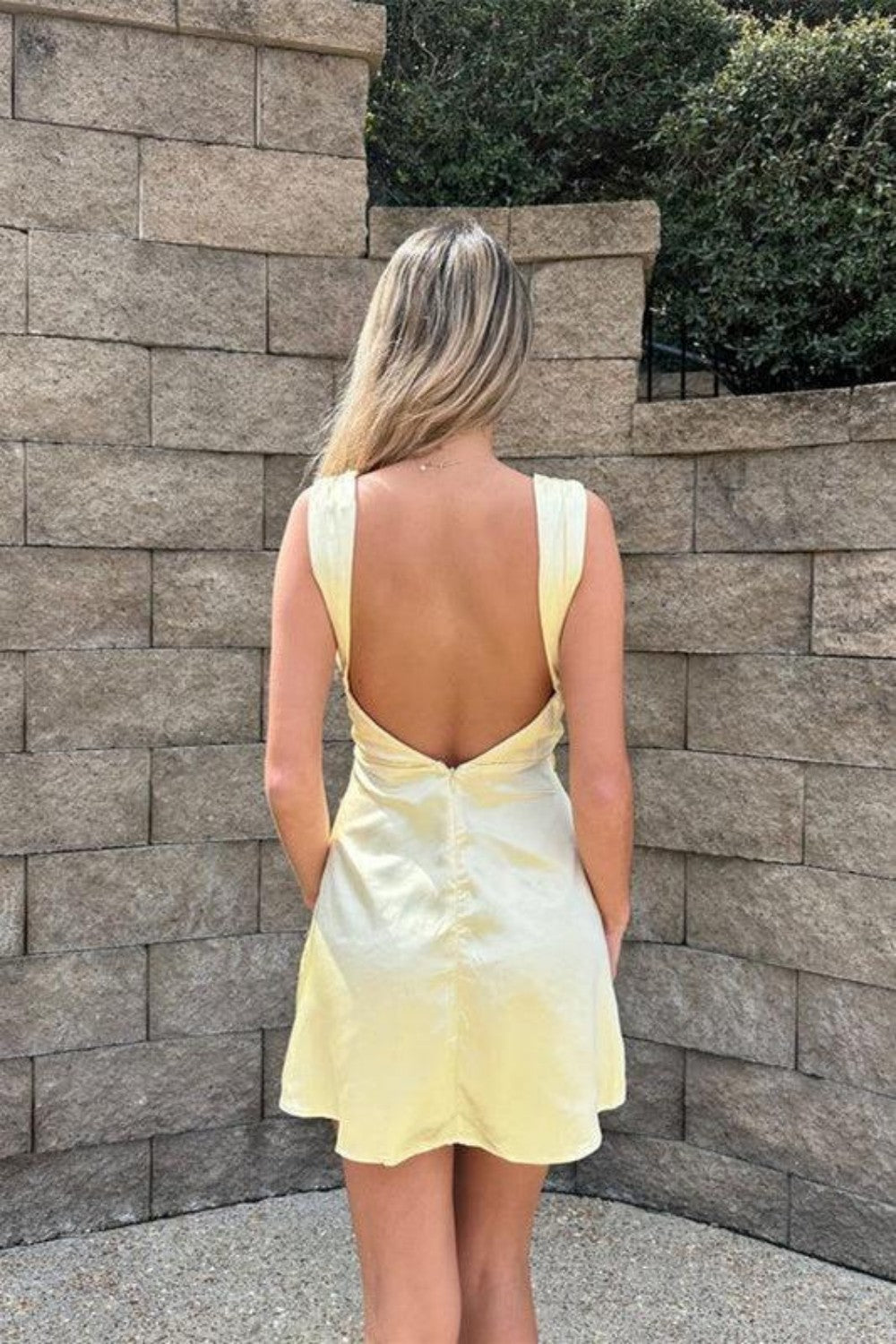 Backless Satin Cowl Neck Slip Mini Dress