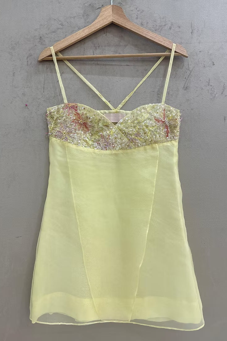 Floral Embroidered Sequin Mini Dress with Crisscross Back