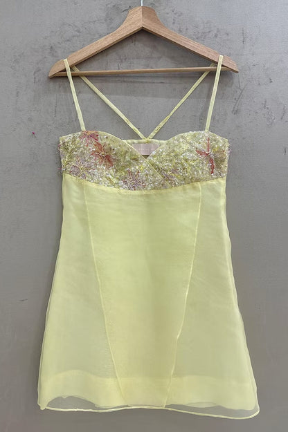 Floral Embroidered Sequin Mini Dress with Crisscross Back