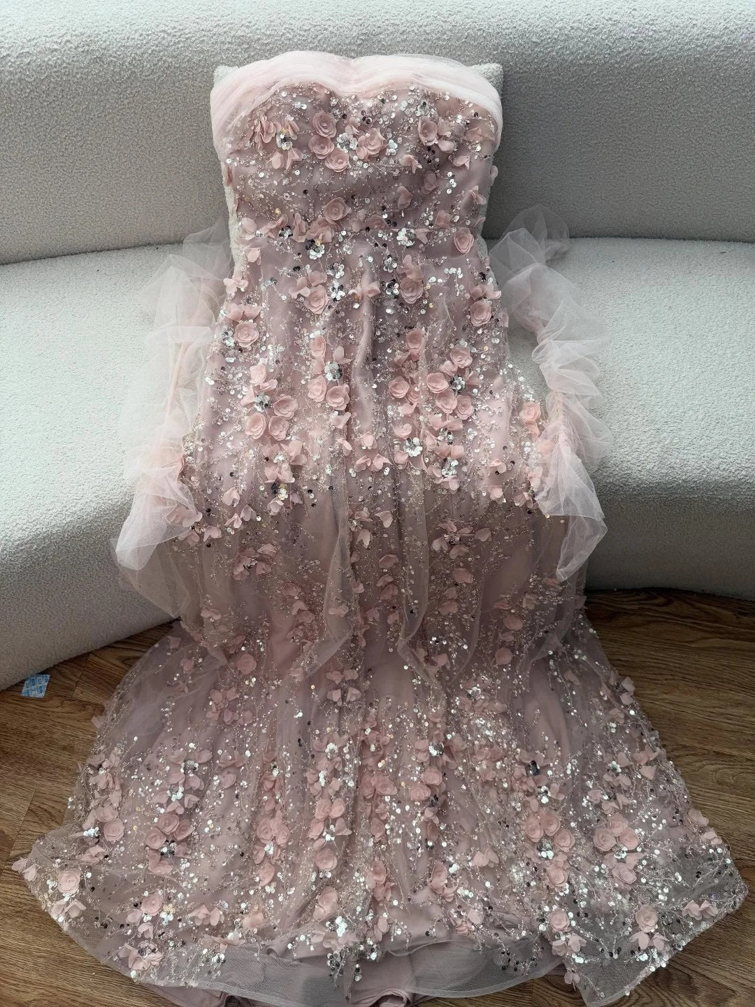 Off-the-Shoulder 3D Floral Tulle A-Line Gown