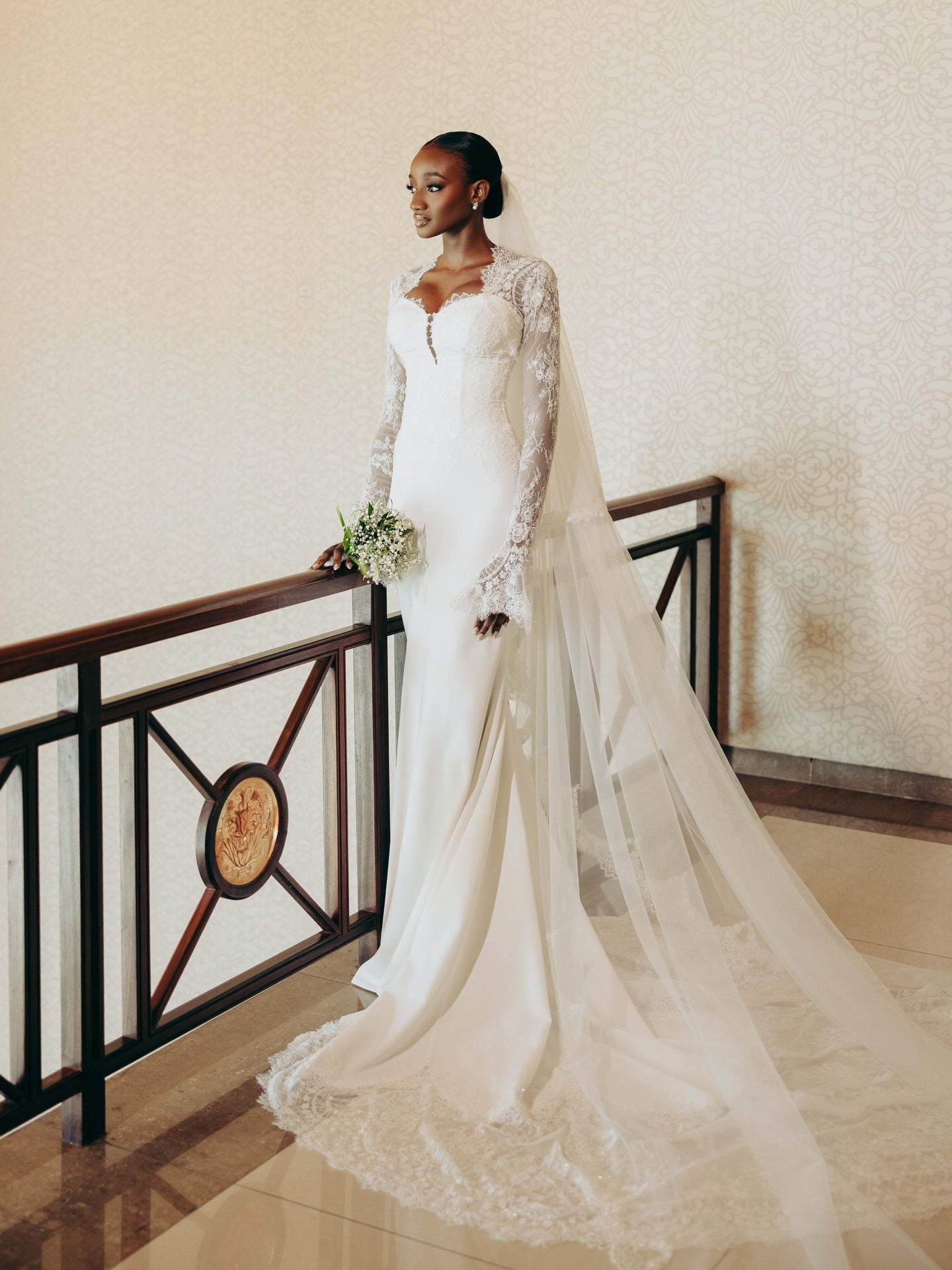 Mermaid Wedding Dress with Long Lace Bell Sleeves