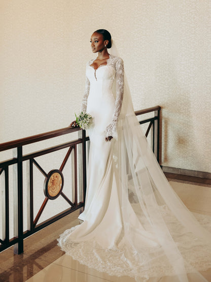 Mermaid Wedding Dress with Long Lace Bell Sleeves