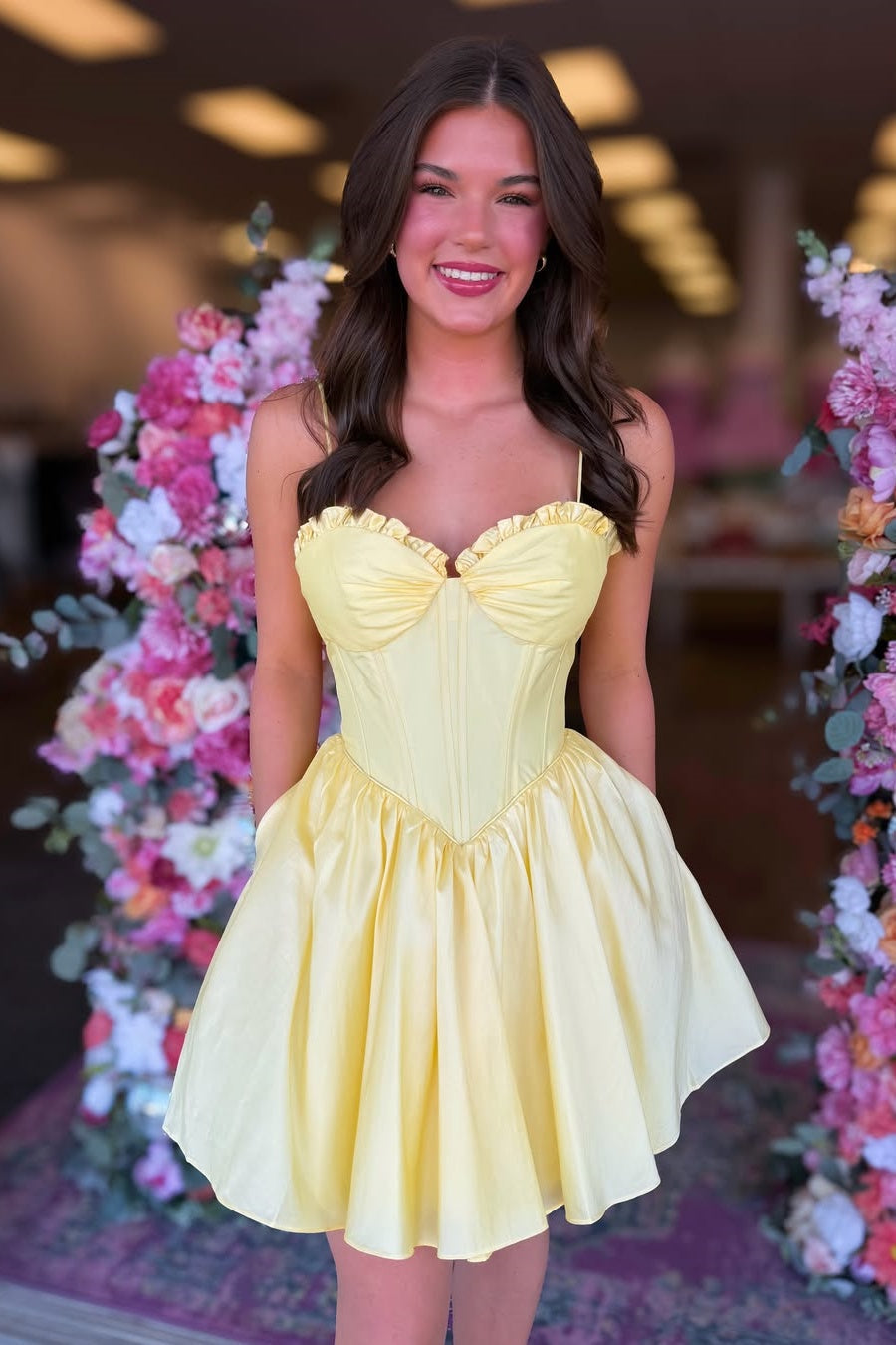 Corset Mini Dress with Ruffled Sweetheart Neck