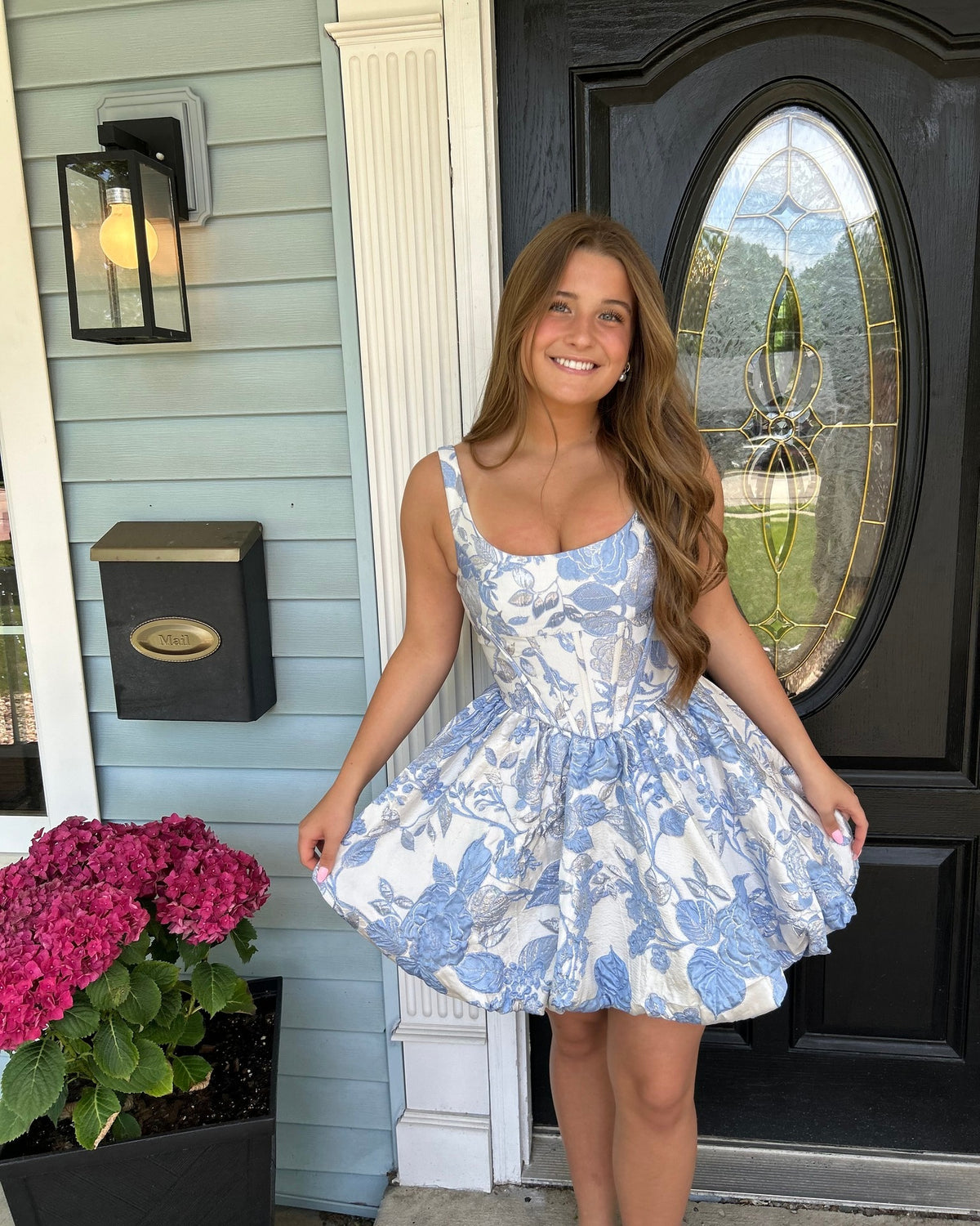 Floral Jacquard Corset Bubble Mini Dress