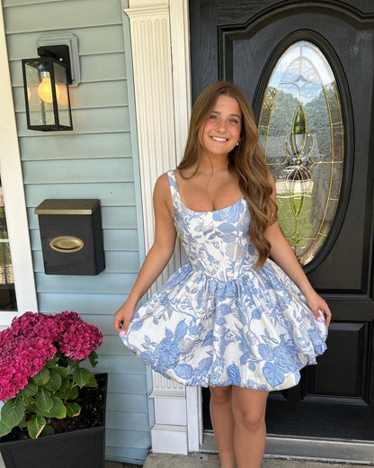 Floral Jacquard Corset Bubble Mini Dress
