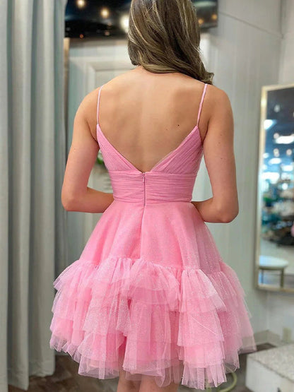 Glitter Tulle Tiered Ruffle Mini Dress