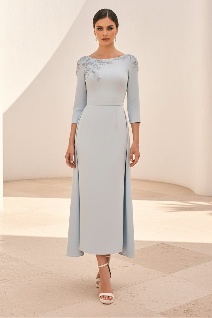 Elegant Bateau Neck Dress with Beaded Shoulder Detail
