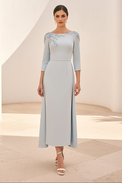 Elegant Bateau Neck Dress with Beaded Shoulder Detail